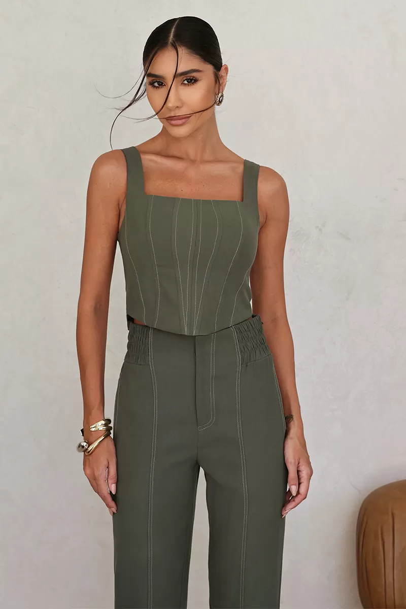 Dot Clothing - Maelli Dot Clothing Cropped and Pants Set Green - 2664VERDE Dot Clothing - Maelli Dot Clothing Cropped and Pants Set Green - 2664VERDE