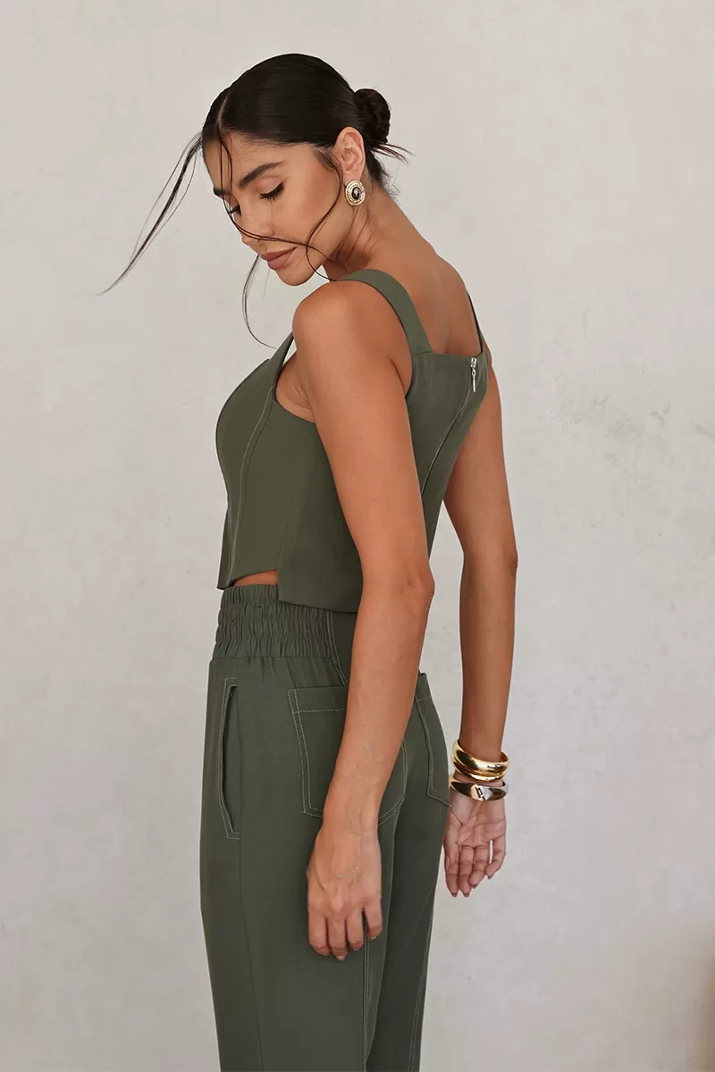 Dot Clothing - Maelli Dot Clothing Cropped and Pants Set Green - 2664VERDE Dot Clothing - Maelli Dot Clothing Cropped and Pants Set Green - 2664VERDE