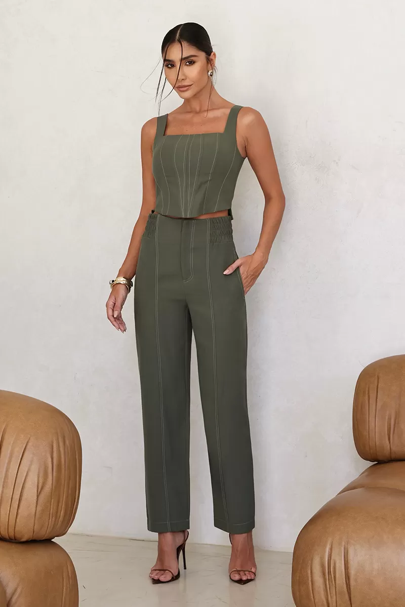 Dot Clothing - Maelli Dot Clothing Cropped and Pants Set Green - 2664VERDE