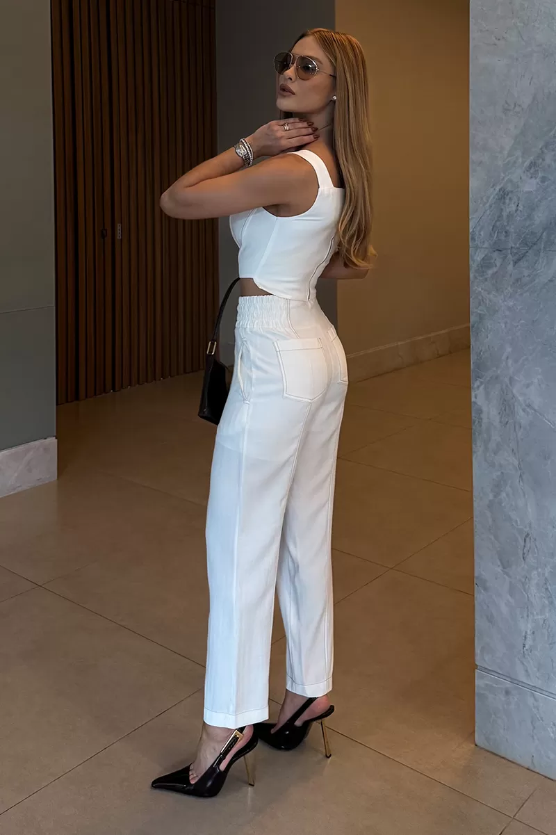 Dot Clothing - Maelli Dot Clothing Cropped and Pants Off White Set - 2664OFF Dot Clothing - Maelli Dot Clothing Cropped and Pants Off White Set - 2664OFF