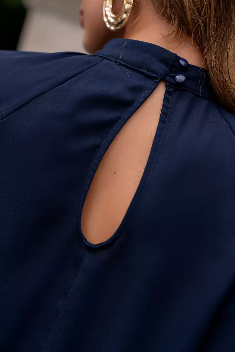 Miss Misses - Nivia Crepe Shirt with Bow on the Collar Navy Blue - 54479004 Miss Misses - Nivia Crepe Shirt with Bow on the Collar Navy Blue - 54479004