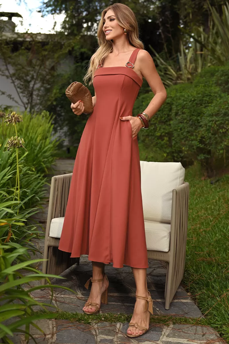 Miss Misses - Gisele Dress with Brown Metal Loop Detail - 54491214 Miss Misses - Gisele Dress with Brown Metal Loop Detail - 54491214