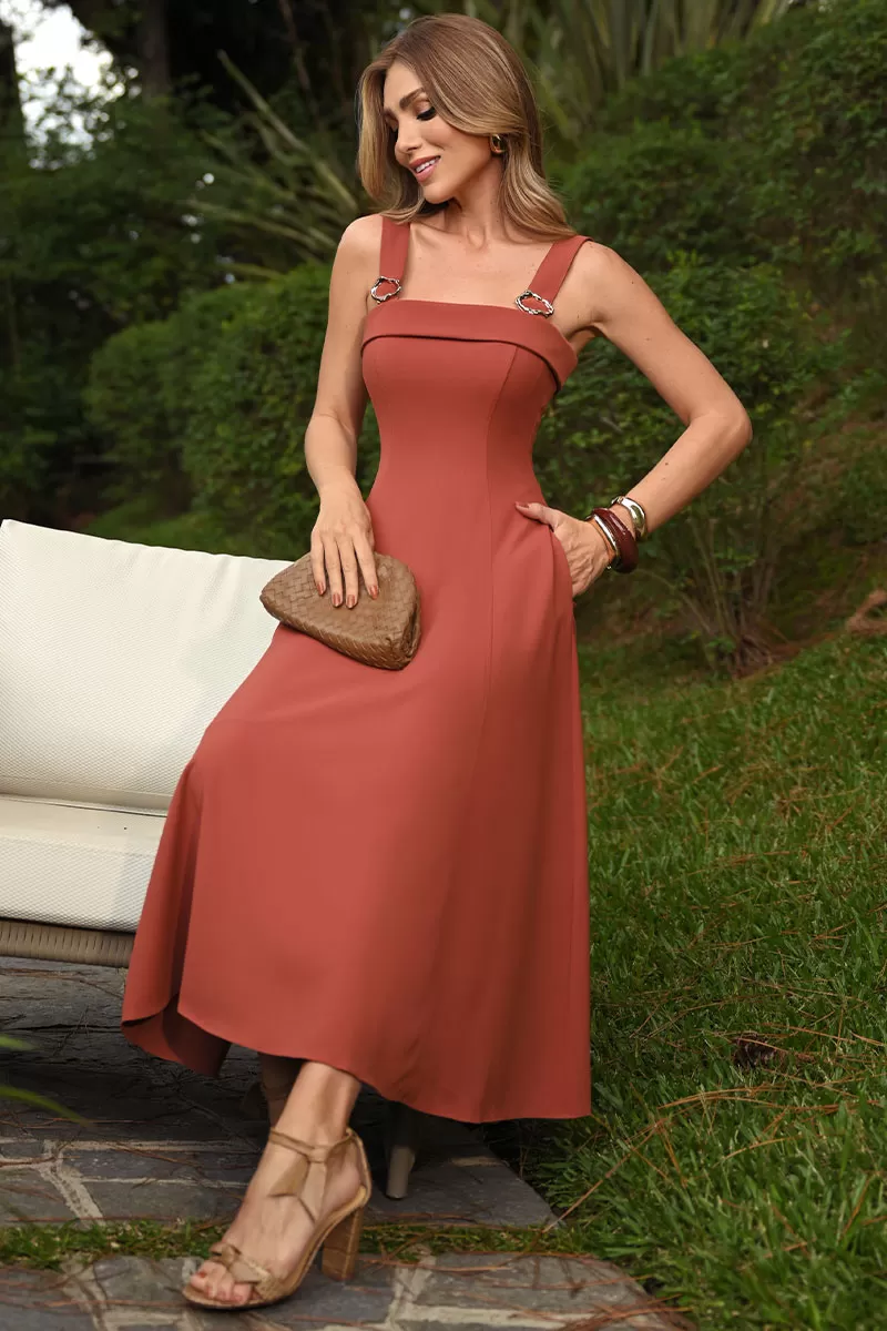 Miss Misses - Gisele Dress with Brown Metal Loop Detail - 54491214 Miss Misses - Gisele Dress with Brown Metal Loop Detail - 54491214