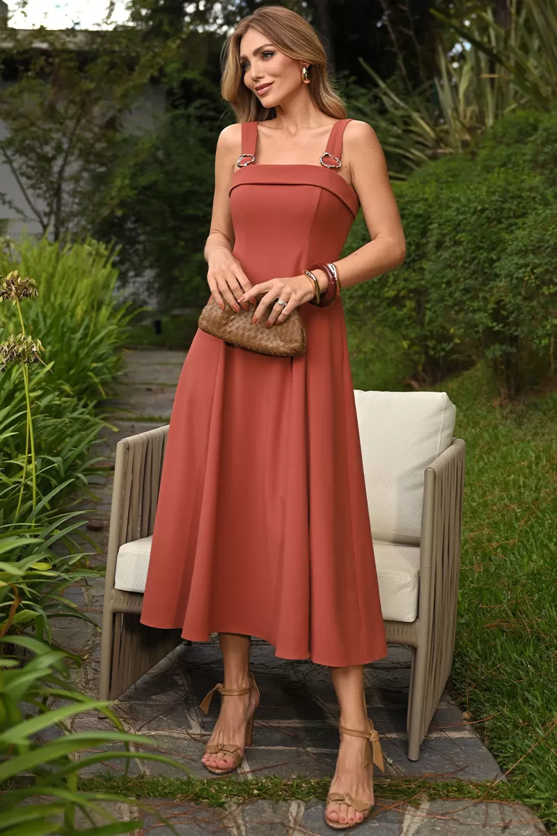 Miss Misses - Gisele Dress with Brown Metal Loop Detail - 54491214 Miss Misses - Gisele Dress with Brown Metal Loop Detail - 54491214