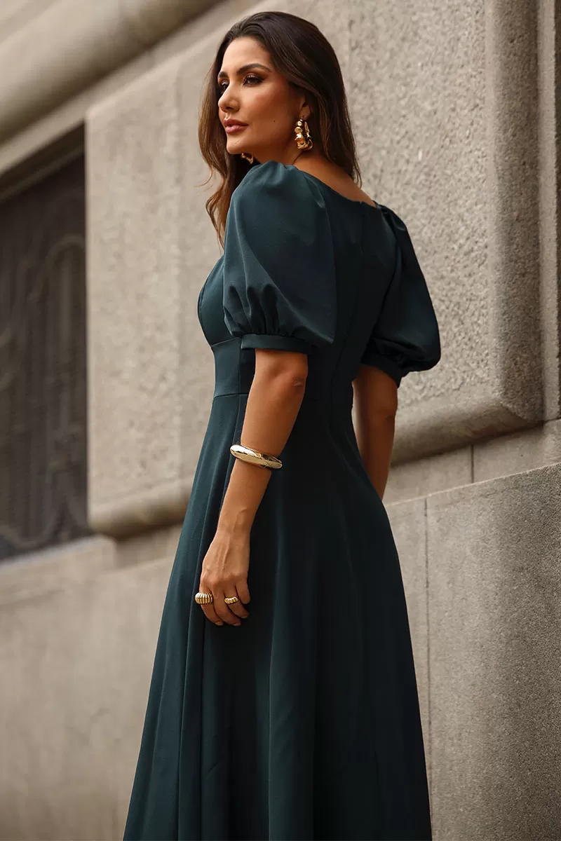 Miss Misses - Daniela 3/4 Sleeve Dress with Zipper in Green - 54514023 Miss Misses - Daniela 3/4 Sleeve Dress with Zipper in Green - 54514023