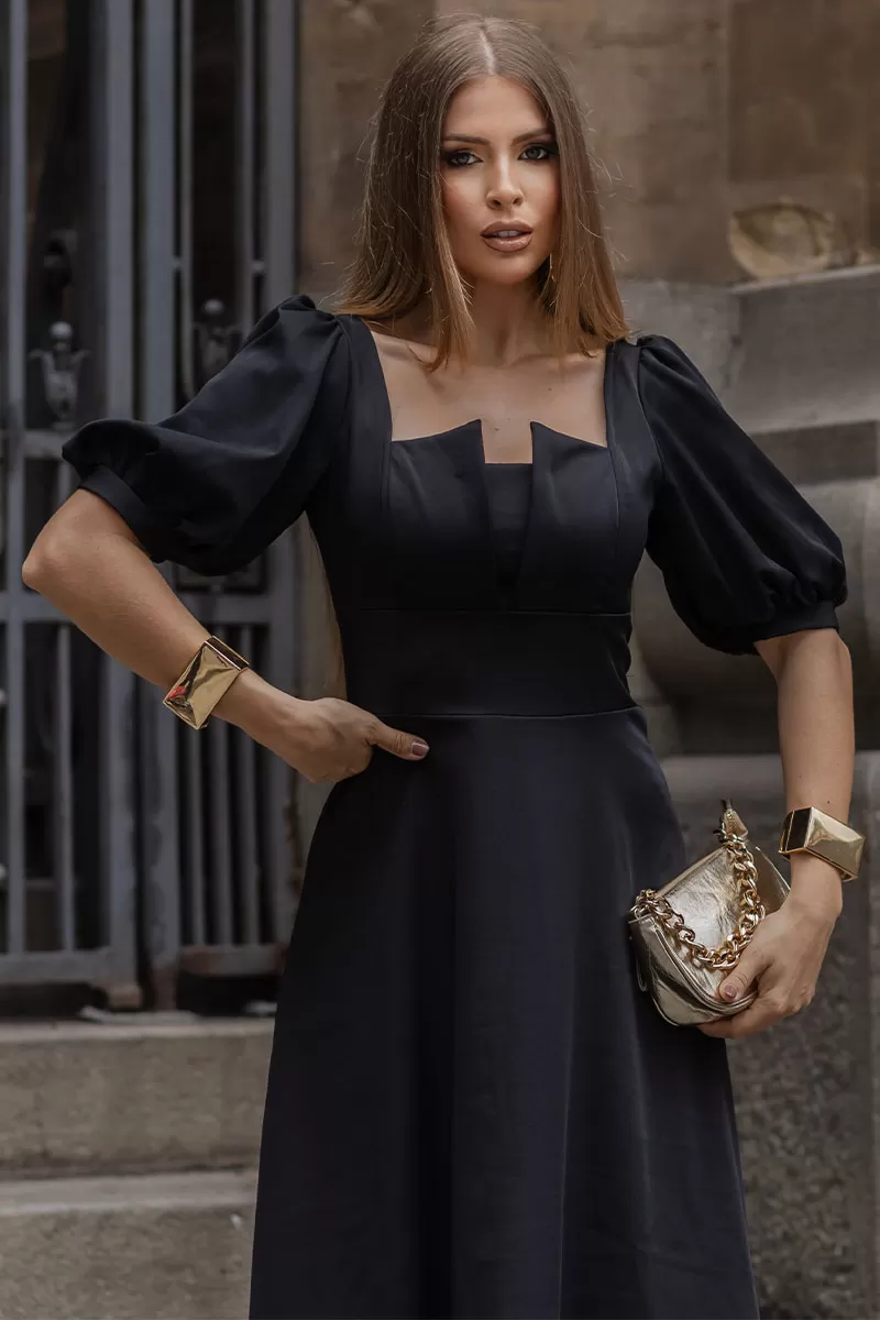 Miss Misses - Daniela 3/4 Sleeve Dress with Black Zipper - 54514001 Miss Misses - Daniela 3/4 Sleeve Dress with Black Zipper - 54514001
