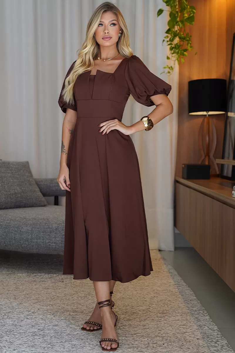 Miss Misses - Daniela 3/4 Sleeve Dress with Brown Zipper - 54514214 Miss Misses - Daniela 3/4 Sleeve Dress with Brown Zipper - 54514214