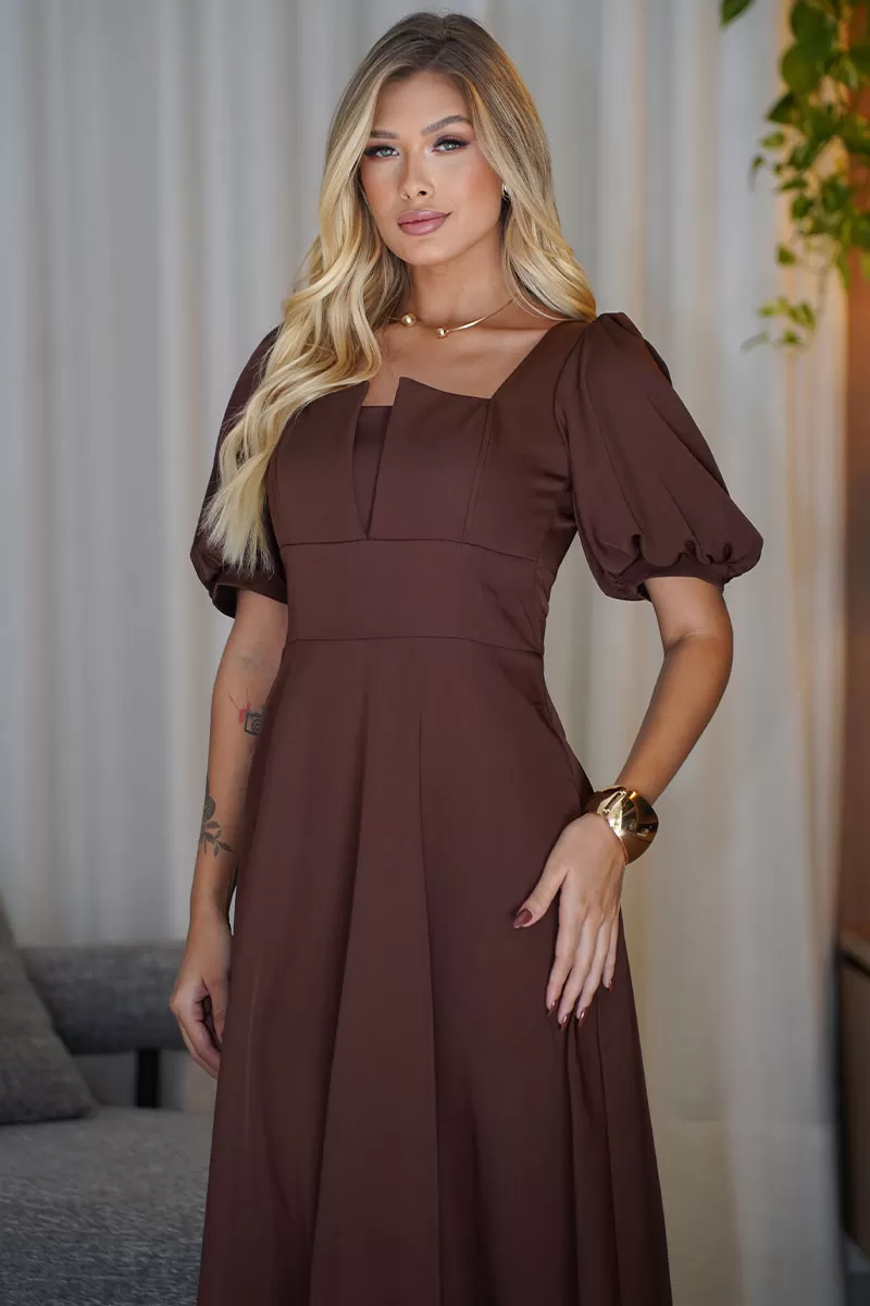 Miss Misses - Daniela 3/4 Sleeve Dress with Brown Zipper - 54514214 Miss Misses - Daniela 3/4 Sleeve Dress with Brown Zipper - 54514214