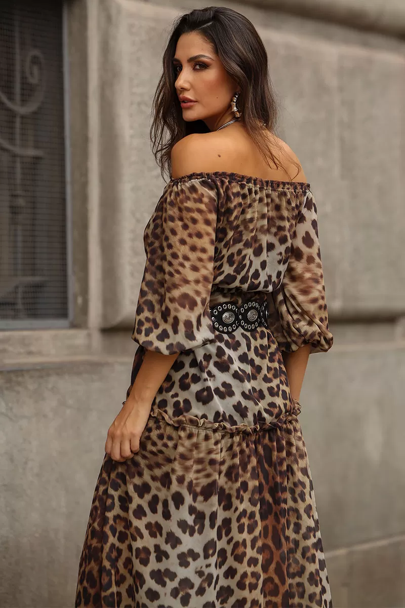 Miss Misses - Clara Crepe Printed Long Dress with Brown Slit - 54527214 Miss Misses - Clara Crepe Printed Long Dress with Brown Slit - 54527214