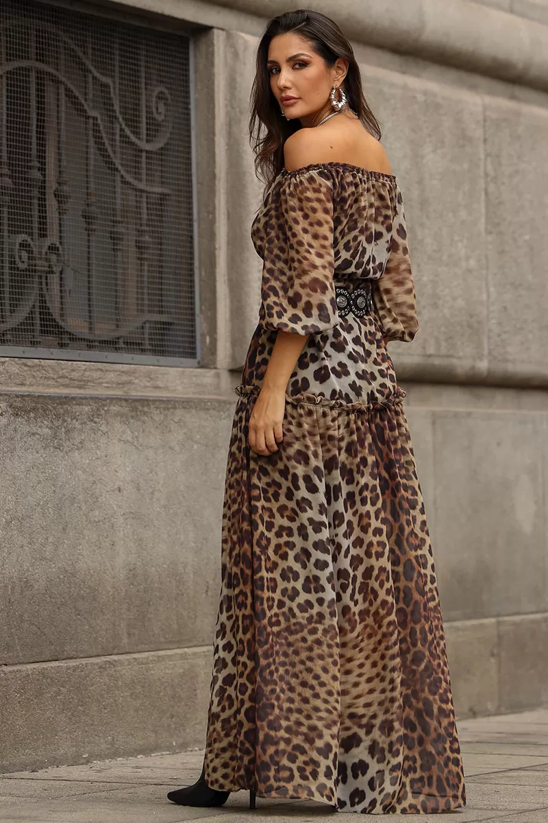 Miss Misses - Clara Crepe Printed Long Dress with Brown Slit - 54527214 Miss Misses - Clara Crepe Printed Long Dress with Brown Slit - 54527214