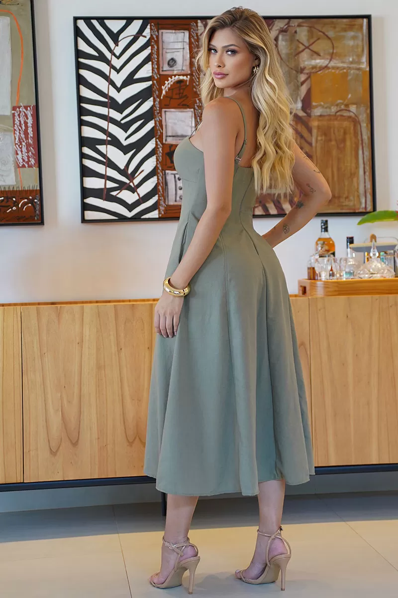 Miss Misses - Amélia Godê Dress with Straps and Green Zipper - 54530023 Miss Misses - Amélia Godê Dress with Straps and Green Zipper - 54530023