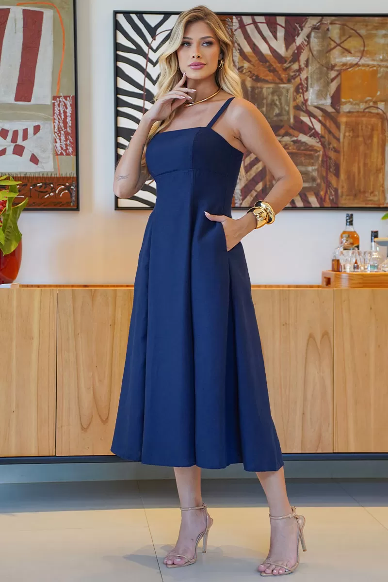 Miss Misses - Amélia Godê Dress with Straps EC/ Zipper Navy Blue - 54530004