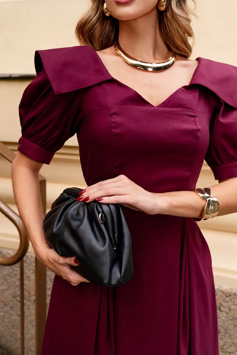 Miss Misses - Karen Midi Dress with EC Collar and Wine Sash - 54424006 Miss Misses - Karen Midi Dress with EC Collar and Wine Sash - 54424006