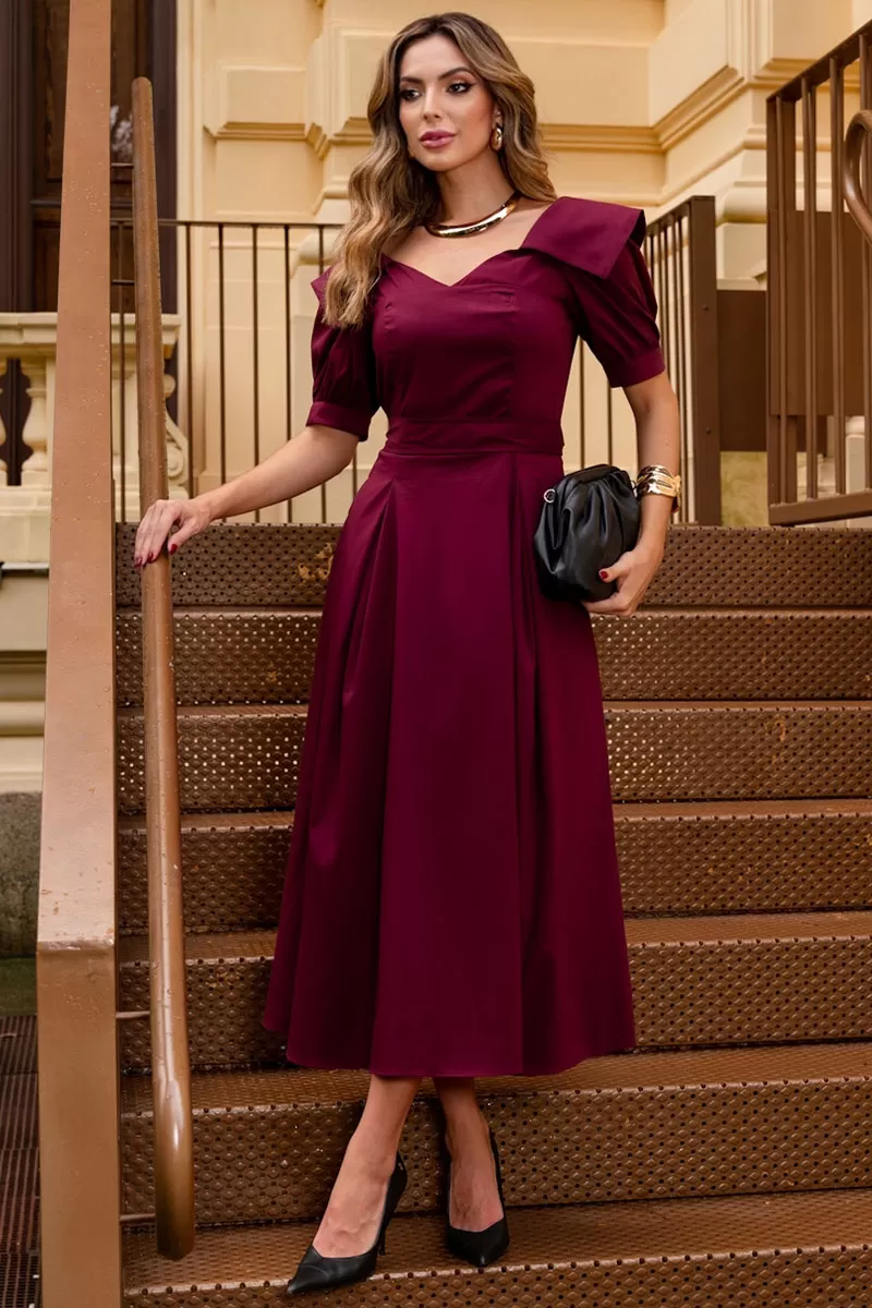 Miss Misses - Karen Midi Dress with EC Collar and Wine Sash - 54424006 Miss Misses - Karen Midi Dress with EC Collar and Wine Sash - 54424006