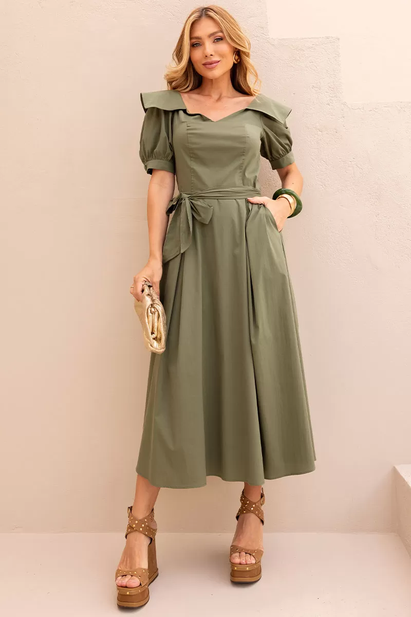 Miss Misses - Karen Midi Dress with EC Collar/Green Stripe - 54424023 Miss Misses - Karen Midi Dress with EC Collar/Green Stripe - 54424023