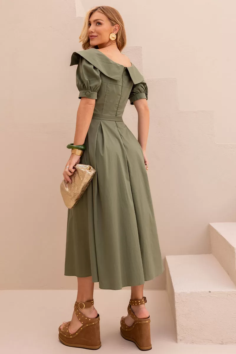 Miss Misses - Karen Midi Dress with EC Collar/Green Stripe - 54424023 Miss Misses - Karen Midi Dress with EC Collar/Green Stripe - 54424023