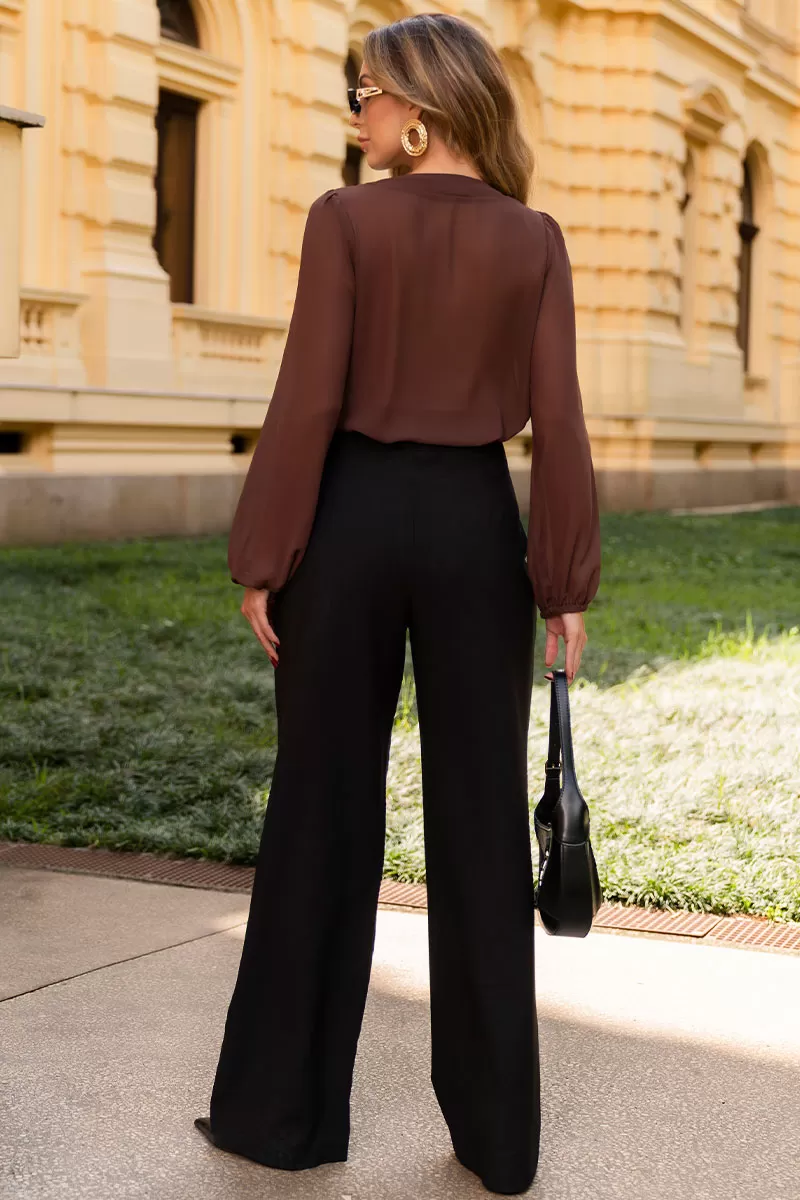 Miss Misses - Neusa Crepe Long Sleeve Shirt with Brown Metal Loop - 54480214 Miss Misses - Neusa Crepe Long Sleeve Shirt with Brown Metal Loop - 54480214