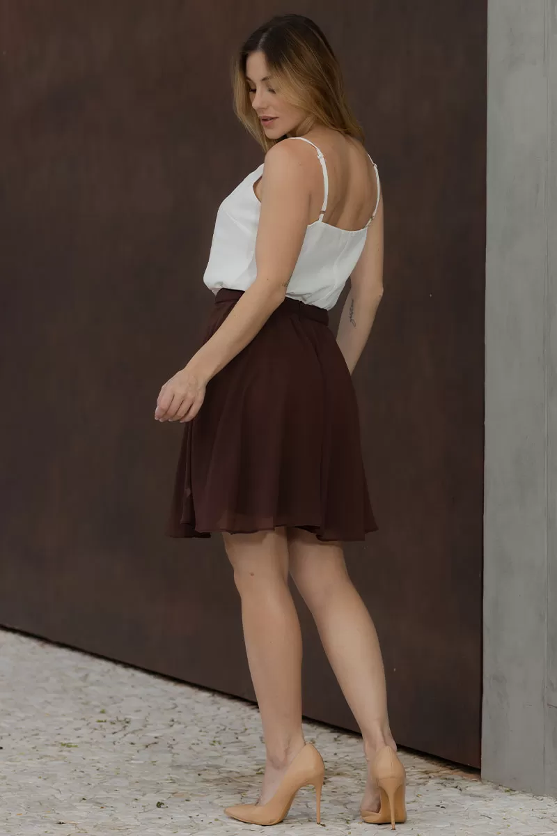 Miss Misses - Vilma Crepe workout circleda skirt with brown zipper - 54528214