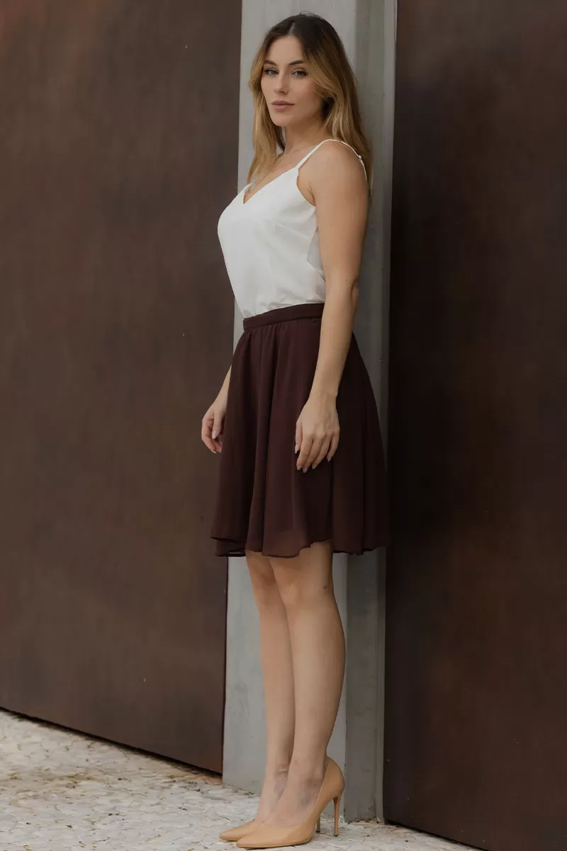 Miss Misses - Vilma Crepe workout circleda skirt with brown zipper - 54528214