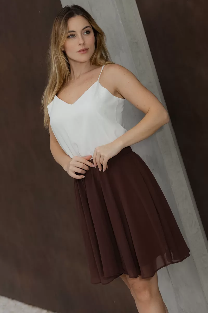 Miss Misses - Vilma Crepe workout circleda skirt with brown zipper - 54528214