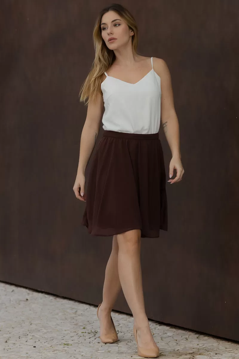 Miss Misses - Vilma Crepe workout circleda skirt with brown zipper - 54528214