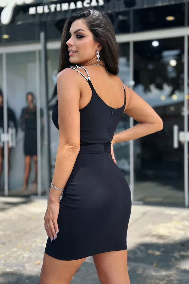 LANÇA PERFUME - Short Dress With VE Neckline And Applications On The Straps Lança Perfume - 10993 LANÇA PERFUME - Short Dress With VE Neckline And Applications On The Straps Lança Perfume - 10993