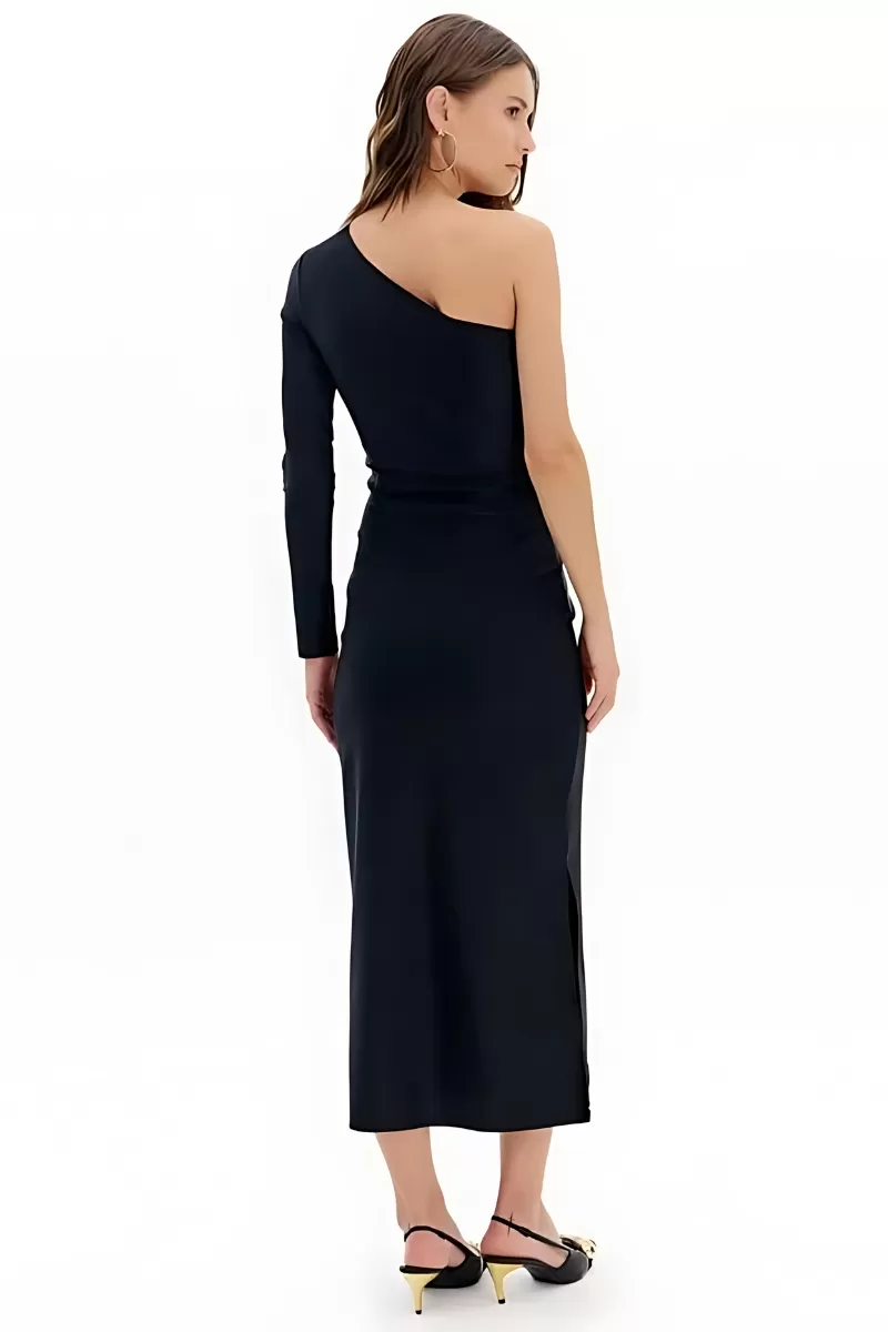 LANÇA PERFUME - Super Midi Dress with Single Sleeve and Side Slit Lança Perfume - 11336 LANÇA PERFUME - Super Midi Dress with Single Sleeve and Side Slit Lança Perfume - 11336