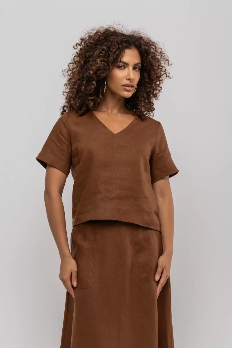 Hidrogênio - BROWN V-NECK BLOUSE - 20383031 Hidrogênio - BROWN V-NECK BLOUSE - 20383031