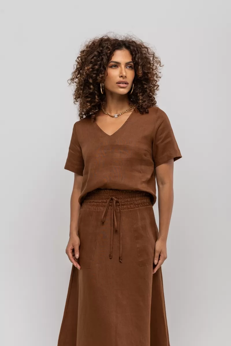 Hidrogênio - BROWN V-NECK BLOUSE - 20383031 Hidrogênio - BROWN V-NECK BLOUSE - 20383031