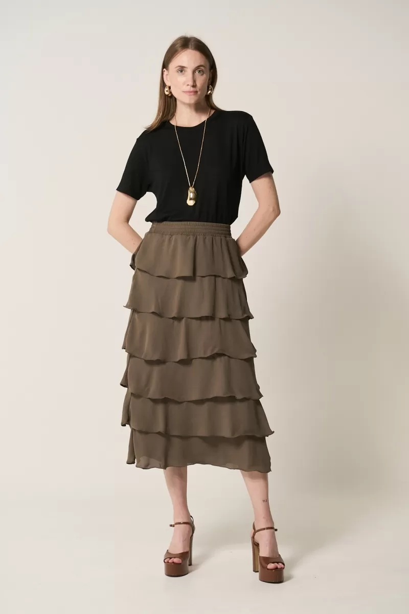 Hidrogênio - DARK GREEN GODE RUFFLED MIDI SKIRT - 20329493 Hidrogênio - DARK GREEN GODE RUFFLED MIDI SKIRT - 20329493