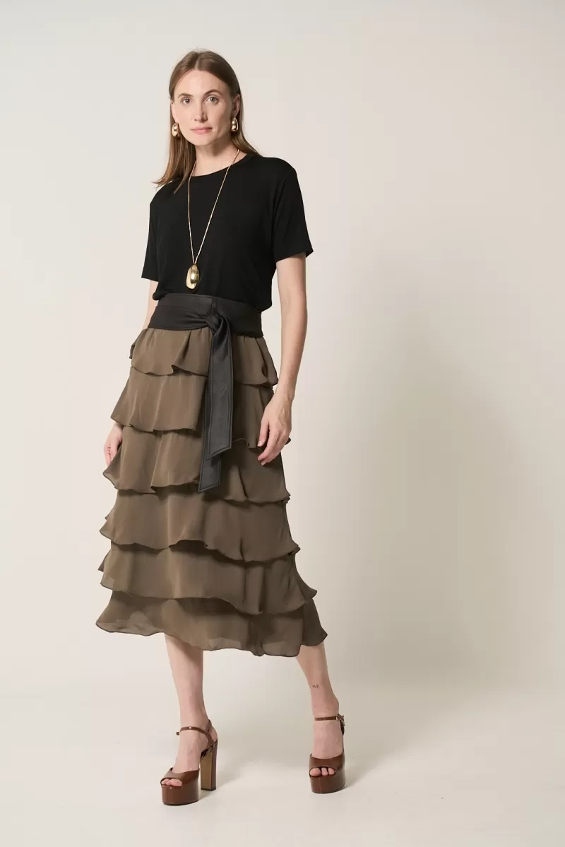 Hidrogênio - DARK GREEN GODE RUFFLED MIDI SKIRT - 20329493 Hidrogênio - DARK GREEN GODE RUFFLED MIDI SKIRT - 20329493