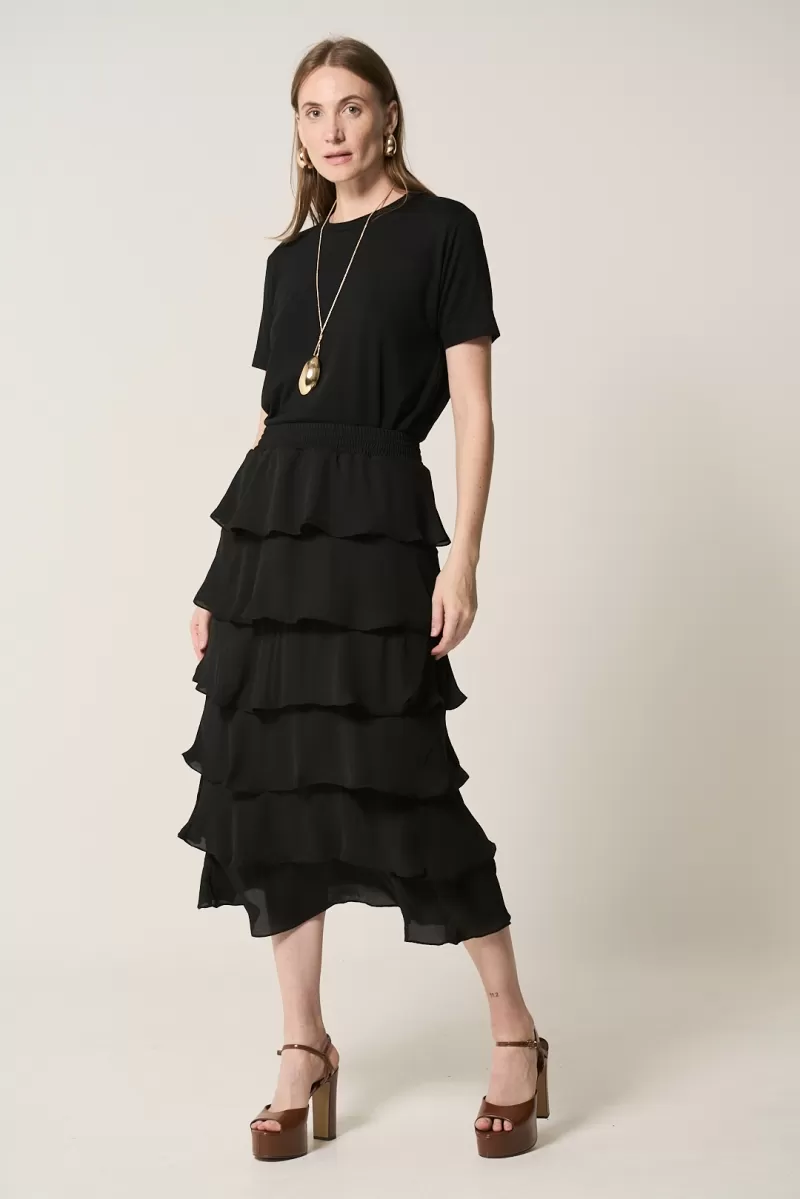 Hidrogênio - BLACK GODE RUFFLED MIDI SKIRT - 20329001 Hidrogênio - BLACK GODE RUFFLED MIDI SKIRT - 20329001