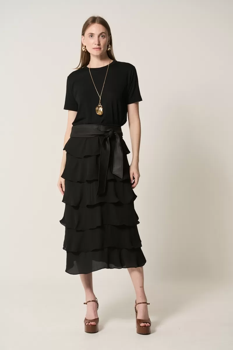 Hidrogênio - BLACK GODE RUFFLED MIDI SKIRT - 20329001 Hidrogênio - BLACK GODE RUFFLED MIDI SKIRT - 20329001