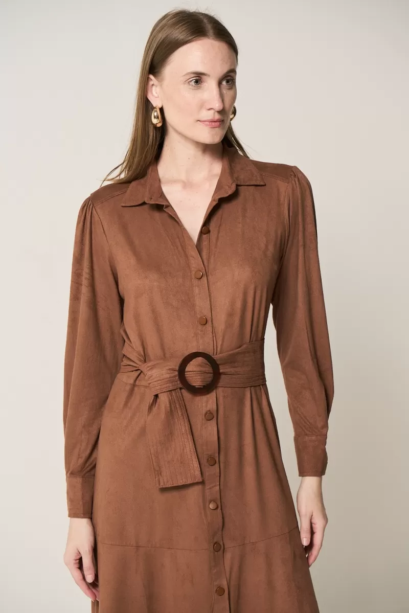 Hidrogênio - BROWN PR MIDI CHEMISIE DRESS WITH BAND AND BUTTONS - 18567031 Hidrogênio - BROWN PR MIDI CHEMISIE DRESS WITH BAND AND BUTTONS - 18567031