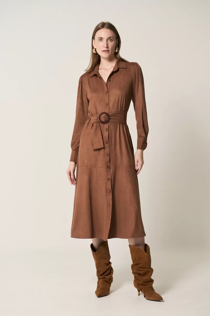 Hidrogênio - BROWN PR MIDI CHEMISIE DRESS WITH BAND AND BUTTONS - 18567031 Hidrogênio - BROWN PR MIDI CHEMISIE DRESS WITH BAND AND BUTTONS - 18567031