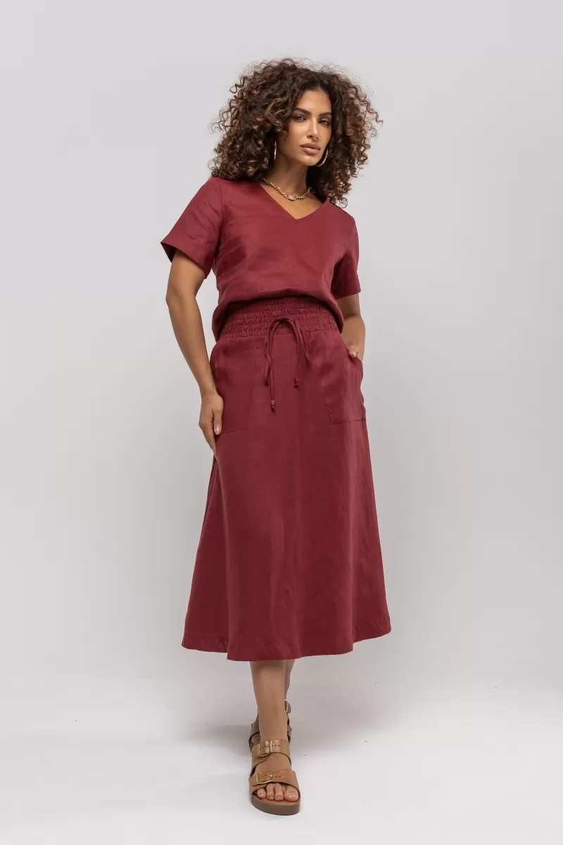Hidrogênio - WINE LINEN MIDI FLARE SKIRT - 20384043 Hidrogênio - WINE LINEN MIDI FLARE SKIRT - 20384043