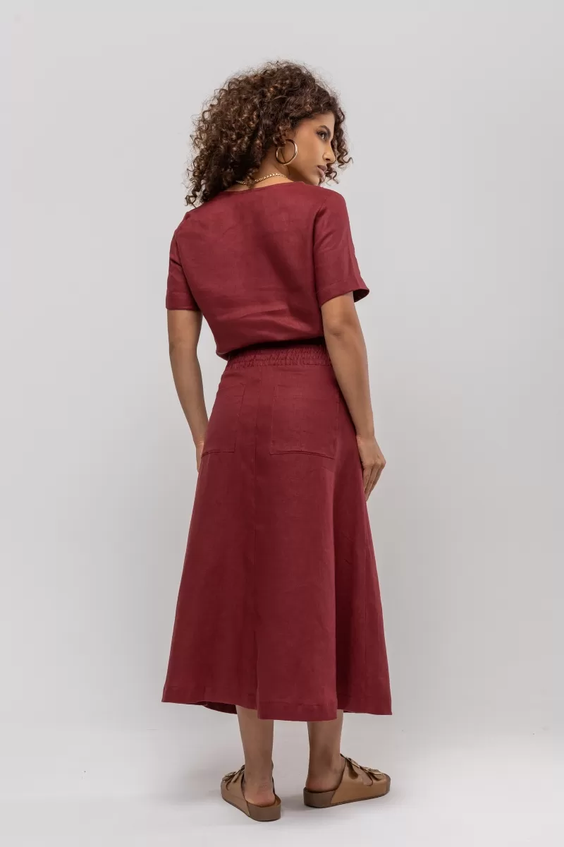 Hidrogênio - WINE LINEN MIDI FLARE SKIRT - 20384043 Hidrogênio - WINE LINEN MIDI FLARE SKIRT - 20384043