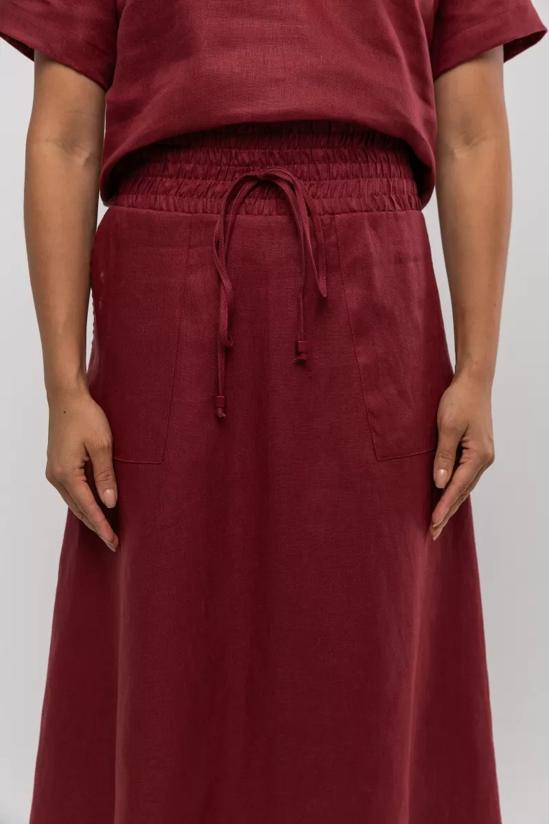 Hidrogênio - WINE LINEN MIDI FLARE SKIRT - 20384043 Hidrogênio - WINE LINEN MIDI FLARE SKIRT - 20384043