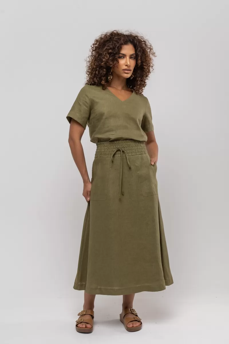 Hidrogênio - LINEN CAPIM MIDI FLARE SKIRT - 20384400 Hidrogênio - LINEN CAPIM MIDI FLARE SKIRT - 20384400