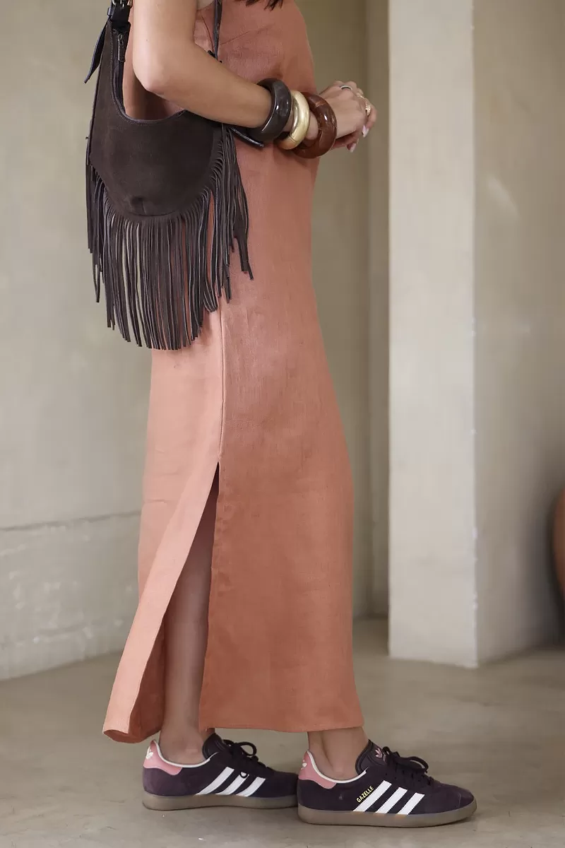 Hidrogênio - EARTH LINEN SLIT MIDI DRESS - 20171332 Hidrogênio - EARTH LINEN SLIT MIDI DRESS - 20171332
