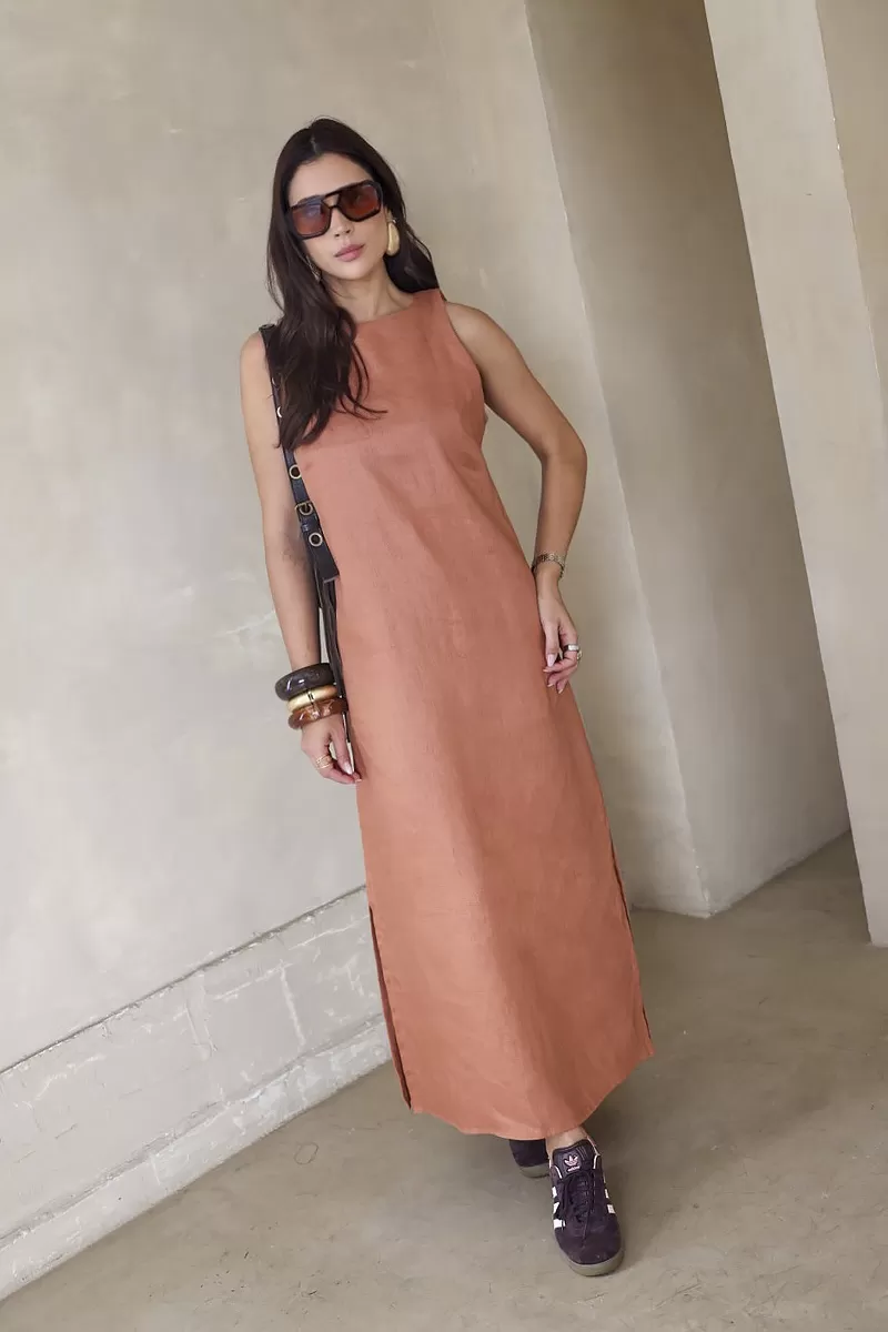 Hidrogênio - EARTH LINEN SLIT MIDI DRESS - 20171332 Hidrogênio - EARTH LINEN SLIT MIDI DRESS - 20171332
