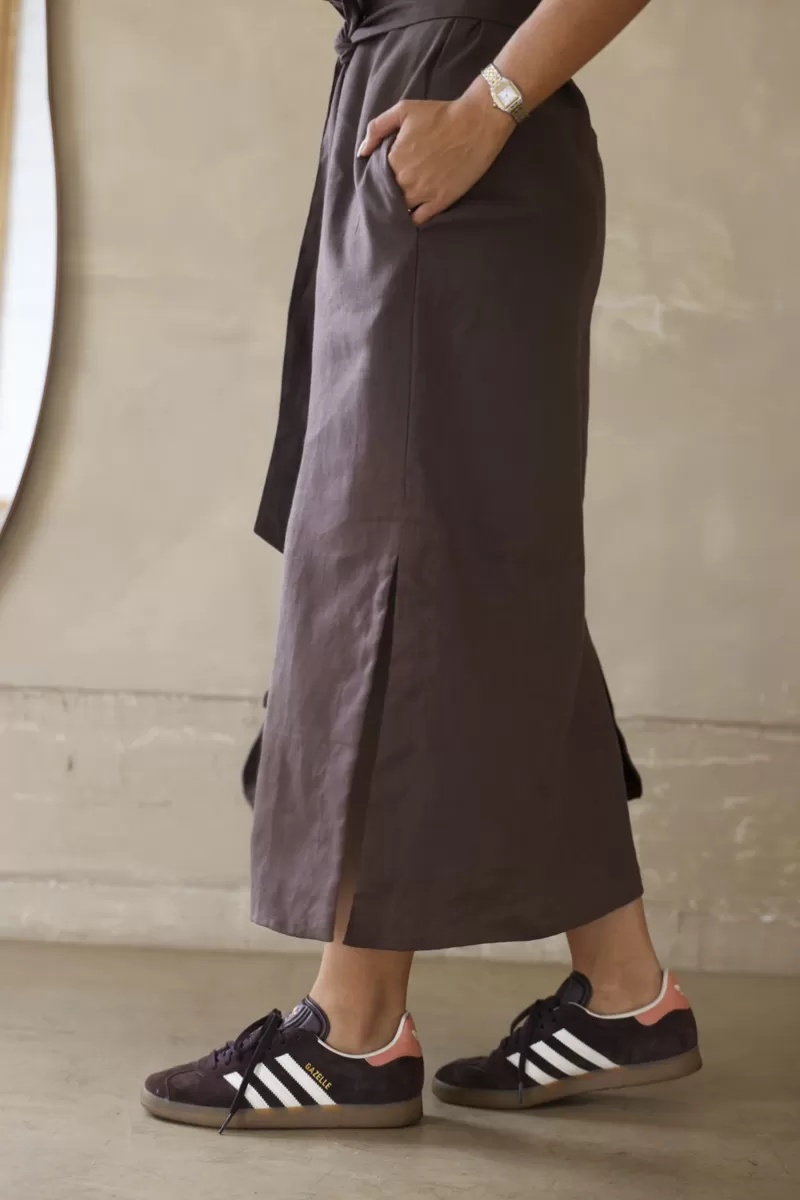 Hidrogênio - DARK BROWN LINEN CHEMISIE DRESS - 20390104 Hidrogênio - DARK BROWN LINEN CHEMISIE DRESS - 20390104