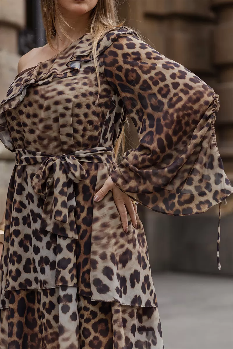 Miss Misses - Catarina Crepe Animal Print One Shoulder Dress in Brown - 54541214 Miss Misses - Catarina Crepe Animal Print One Shoulder Dress in Brown - 54541214