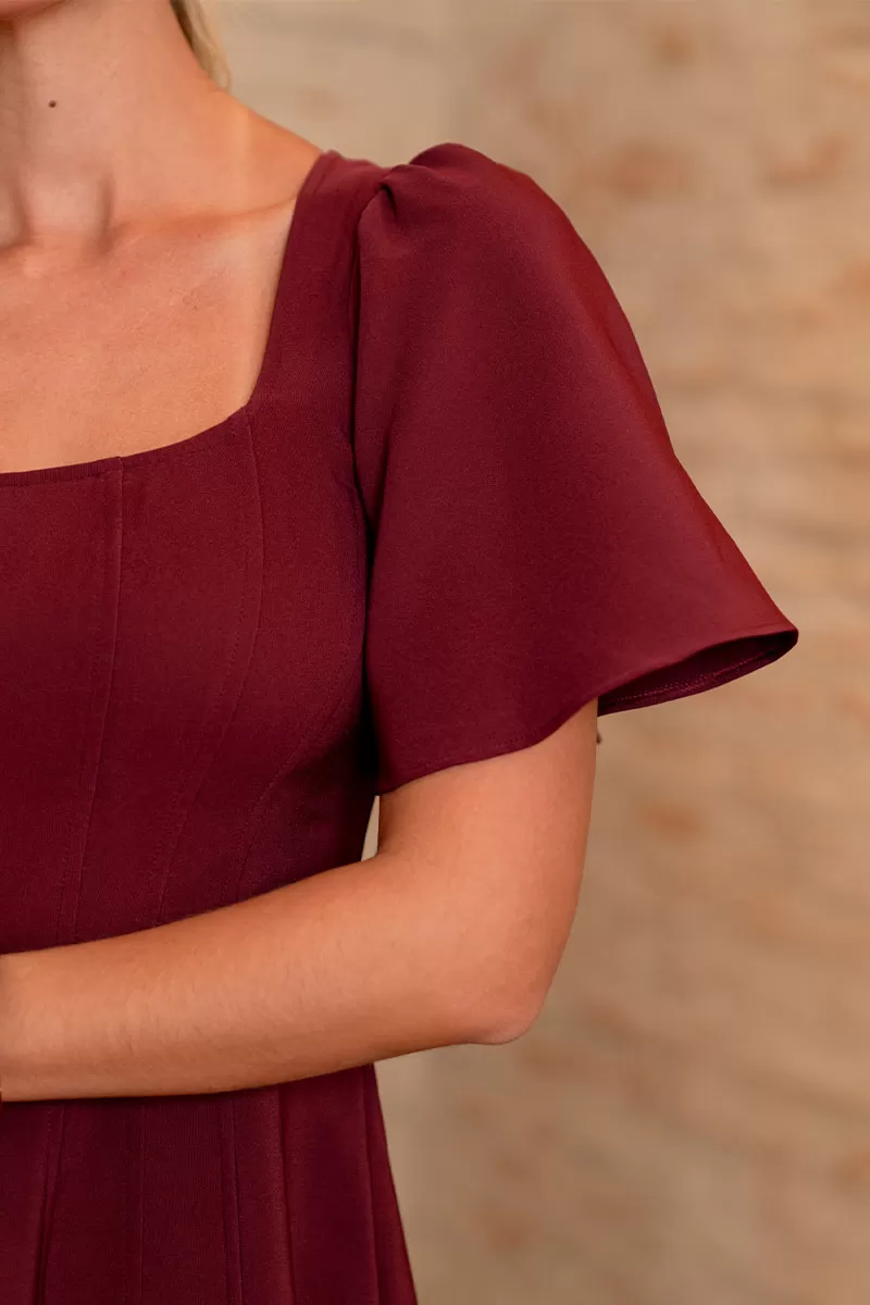 Miss Misses - Dress with Bell Sleeves and Wine-Colored Zipper - 54540006 Miss Misses - Dress with Bell Sleeves and Wine-Colored Zipper - 54540006