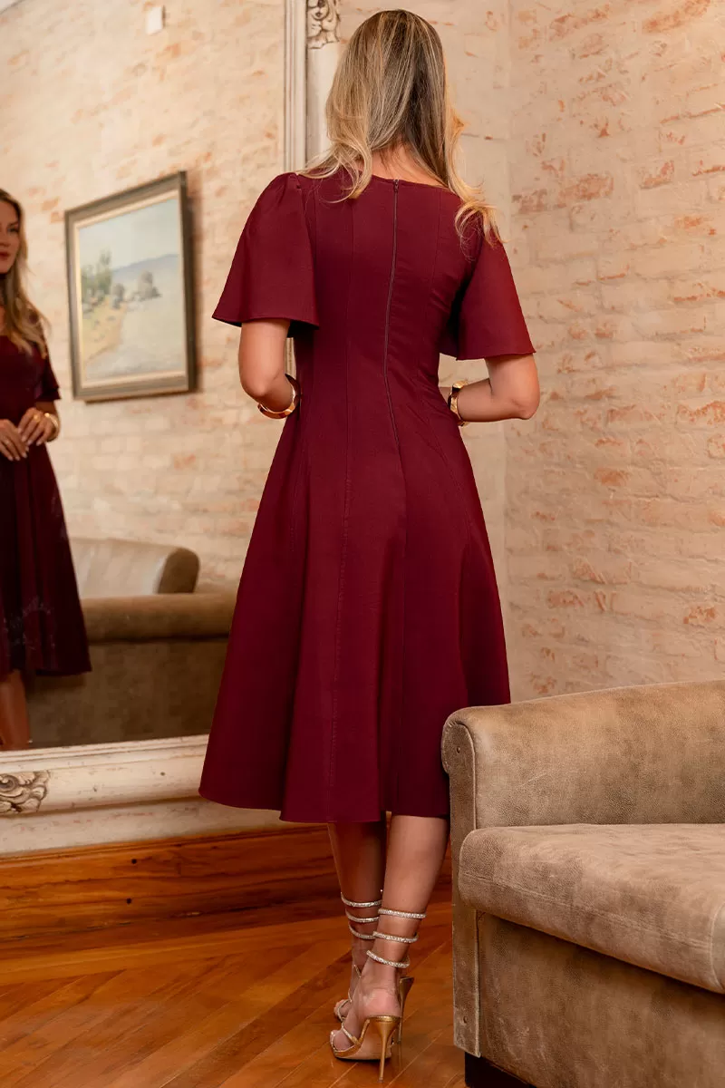 Miss Misses - Dress with Bell Sleeves and Wine-Colored Zipper - 54540006 Miss Misses - Dress with Bell Sleeves and Wine-Colored Zipper - 54540006