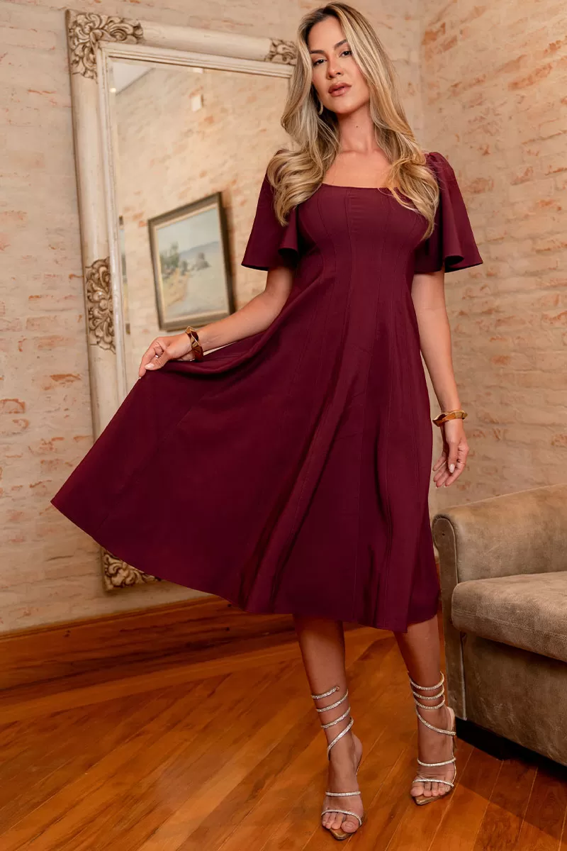 Miss Misses - Dress with Bell Sleeves and Wine-Colored Zipper - 54540006 Miss Misses - Dress with Bell Sleeves and Wine-Colored Zipper - 54540006