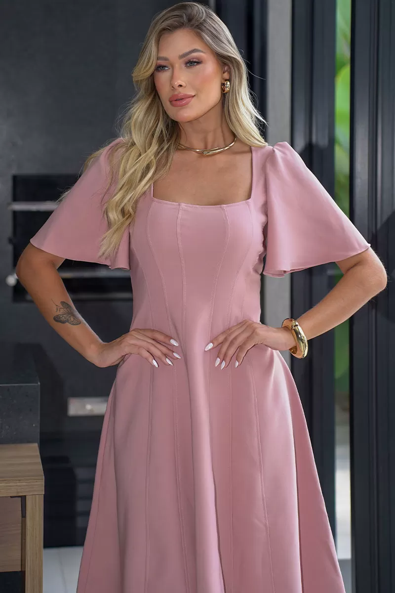 Miss Misses - Victory Dress with Bell Sleeves and Pink Back Zipper - 54540031 Miss Misses - Victory Dress with Bell Sleeves and Pink Back Zipper - 54540031