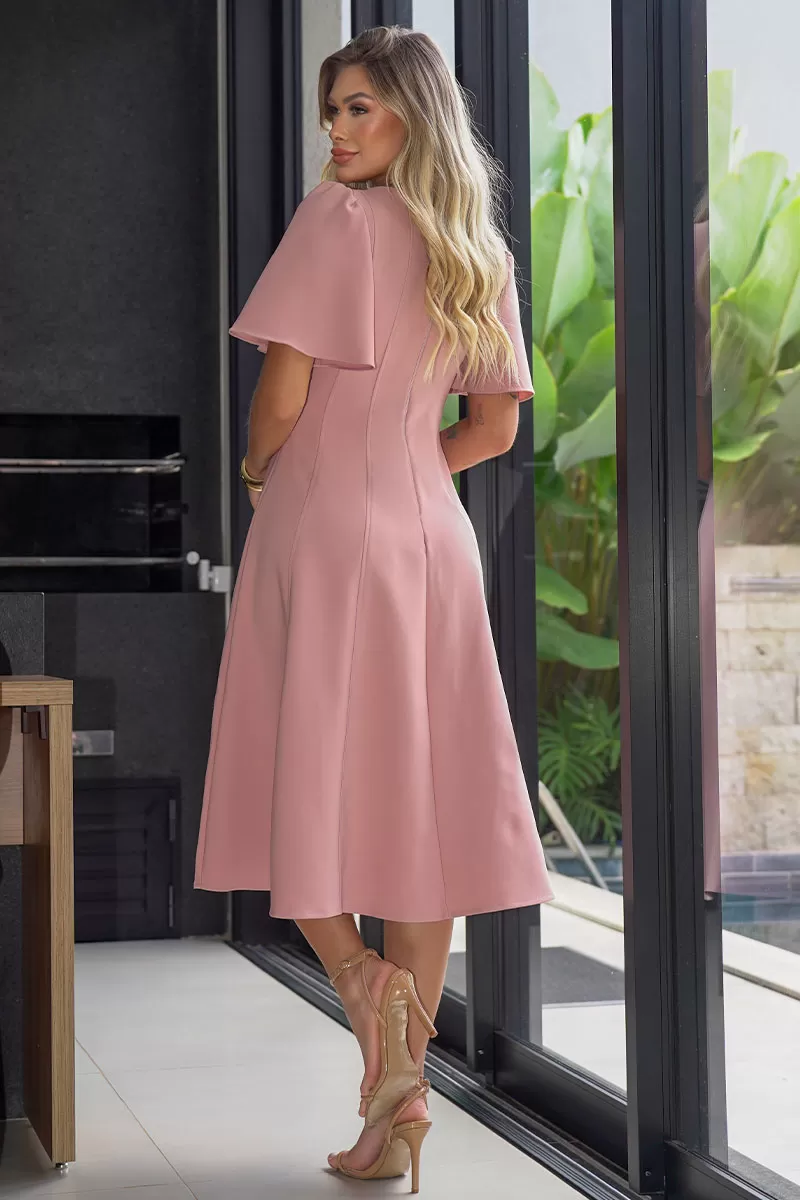 Miss Misses - Victory Dress with Bell Sleeves and Pink Back Zipper - 54540031 Miss Misses - Victory Dress with Bell Sleeves and Pink Back Zipper - 54540031