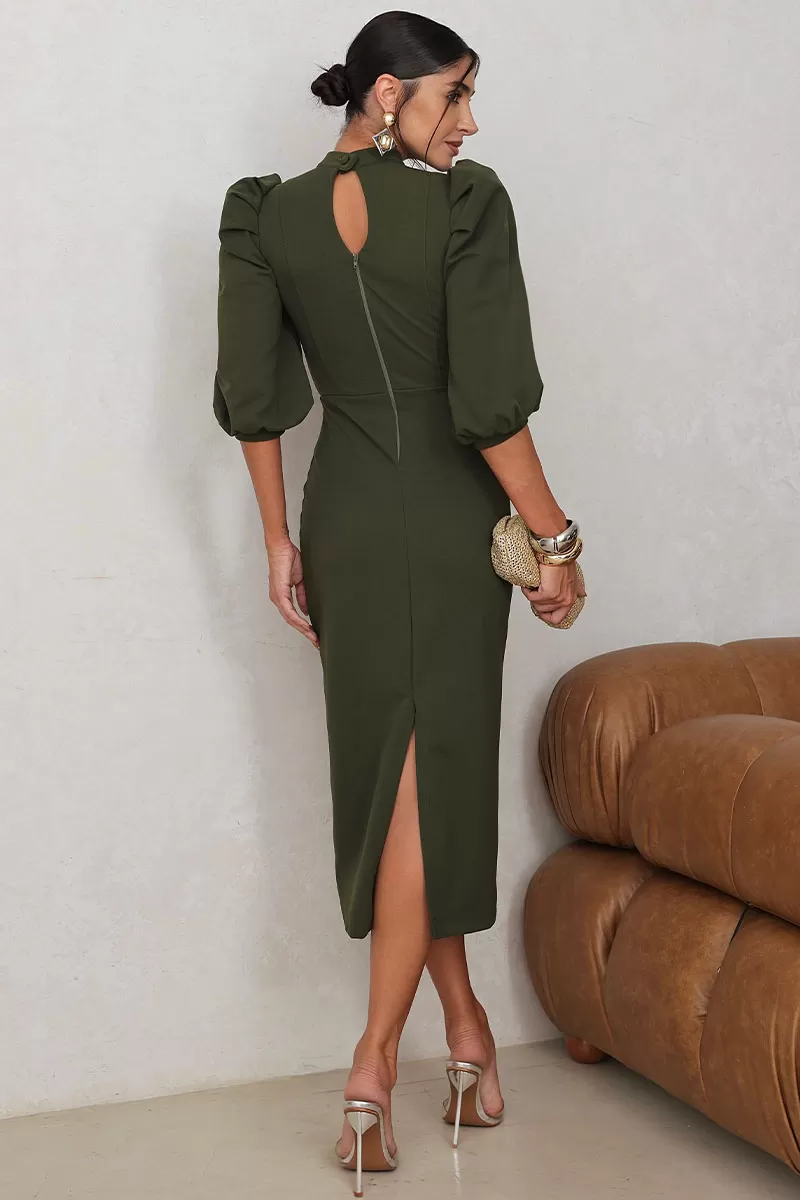 Miss Misses - Diana Midi Dress 3/4 Sleeve EC/Zipper Green Coast - 54524023 Miss Misses - Diana Midi Dress 3/4 Sleeve EC/Zipper Green Coast - 54524023