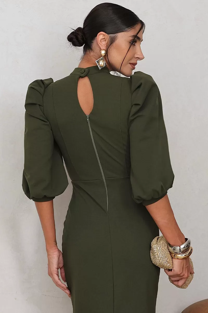 Miss Misses - Diana Midi Dress 3/4 Sleeve EC/Zipper Green Coast - 54524023 Miss Misses - Diana Midi Dress 3/4 Sleeve EC/Zipper Green Coast - 54524023